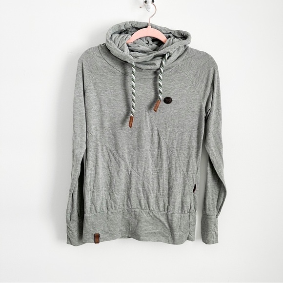 Naketano Heathered Gray Green Cowl Neck Hoodie Top sz Medium - Picture 1 of 8